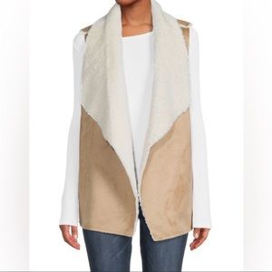 Tan Faux Suede Vest with Cream Long Sleeve T-Shirt